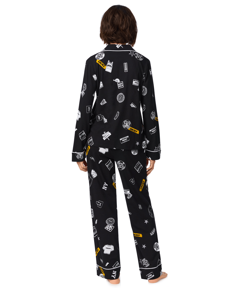 DKNY Long Sleeved Notch Top & Pant Set in NYC Print
