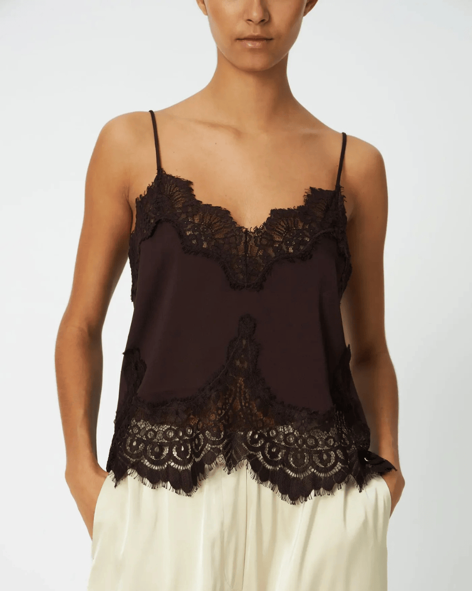 Stella Nova Underlayer Lace Top in Dark Brown