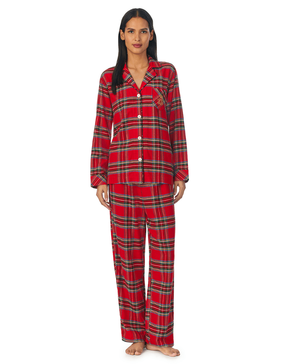 LAUREN by Ralph Lauren notch collar pajama set in red plaid
