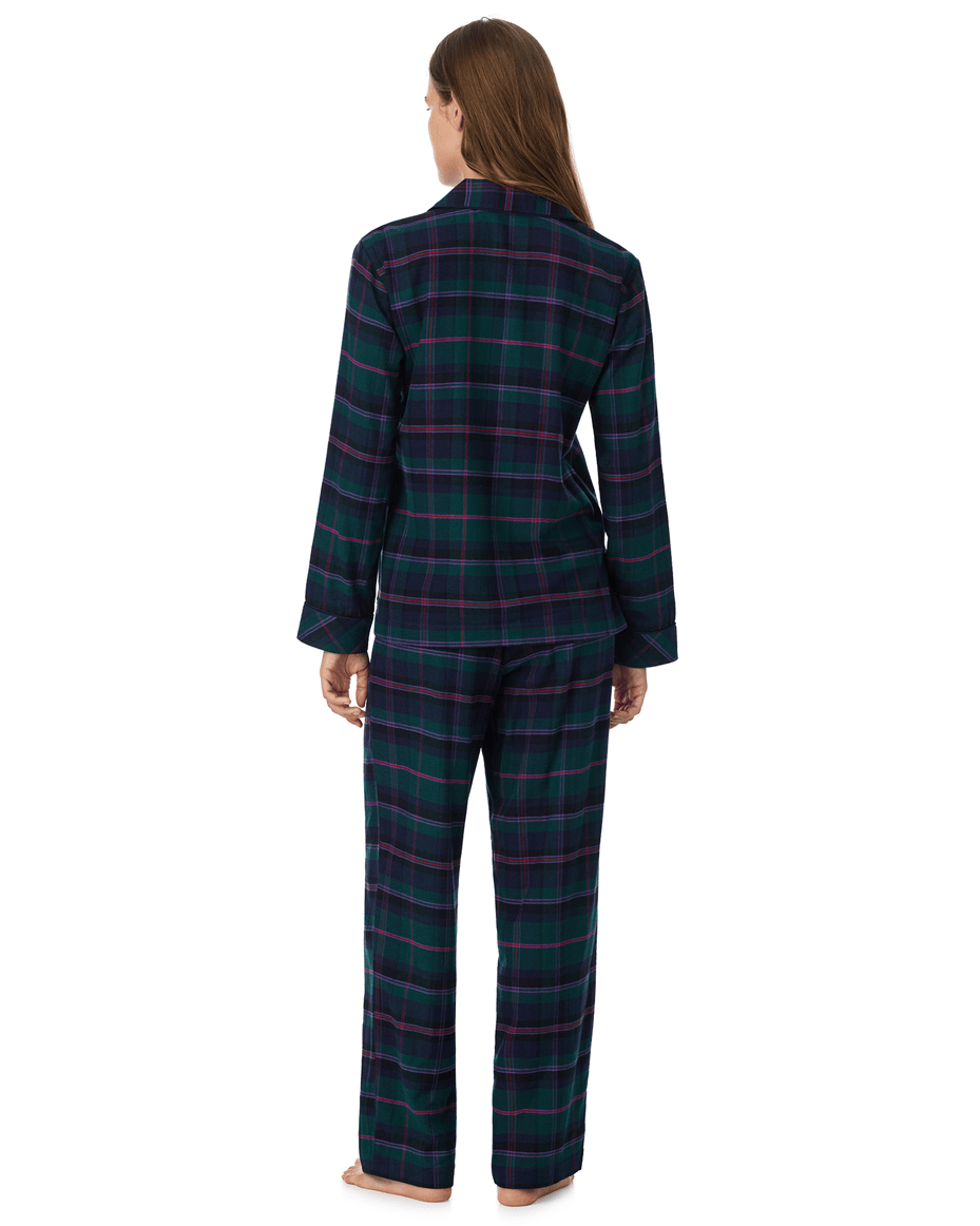 Lauren Ralph Lauren Notch Collar Long Pj Set in Green Plaid
