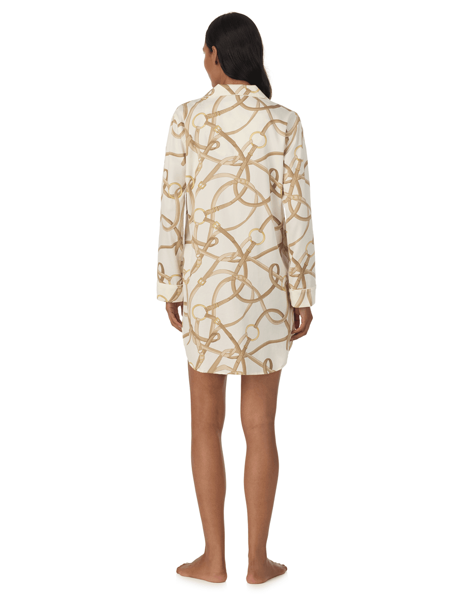 Lauren Ralph Lauren Long Sleeved Short Sleepshirt in Belting Print - RALPH LAUREN - Luxe Leopard