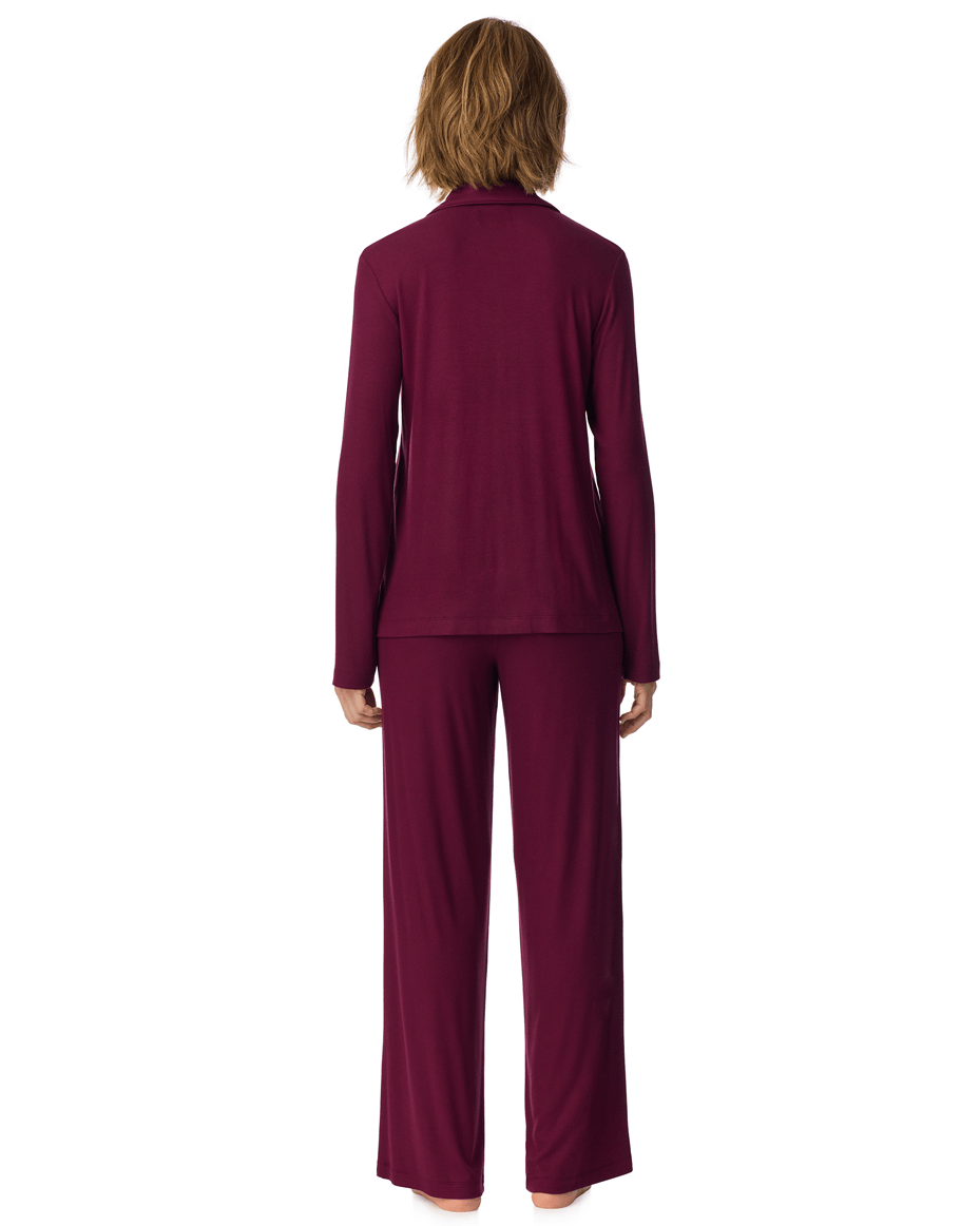 DKNY Long Sleeved Notch Top & Pant Set in Maroon