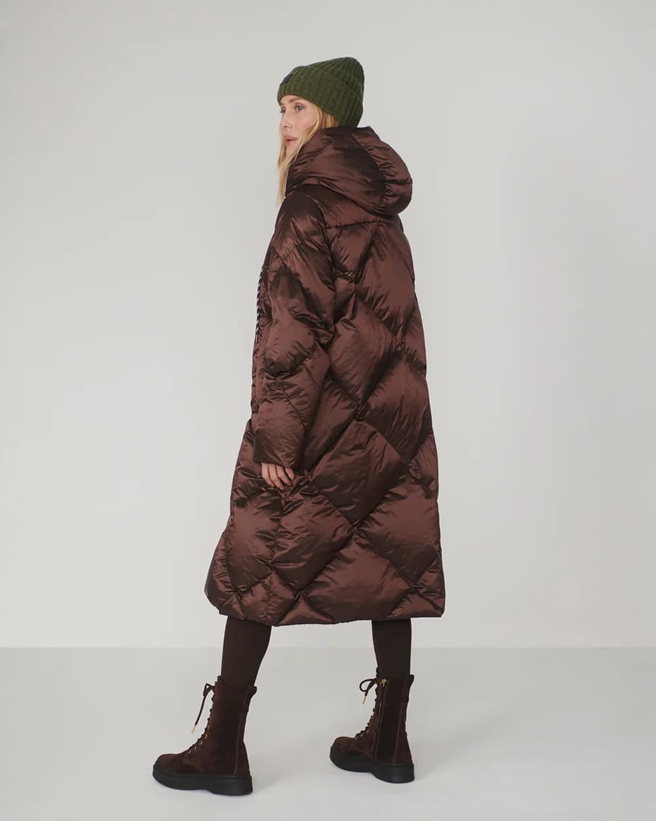 Varley Ashfield Long Down Puffer Dark Truffle Metallic