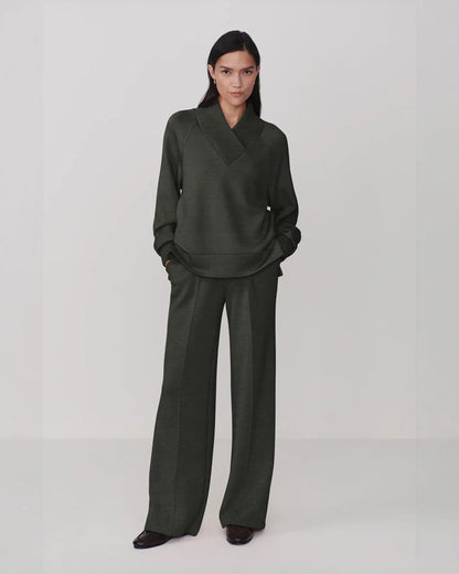 Varley Macie Zip Hem Sweat Olive Marl