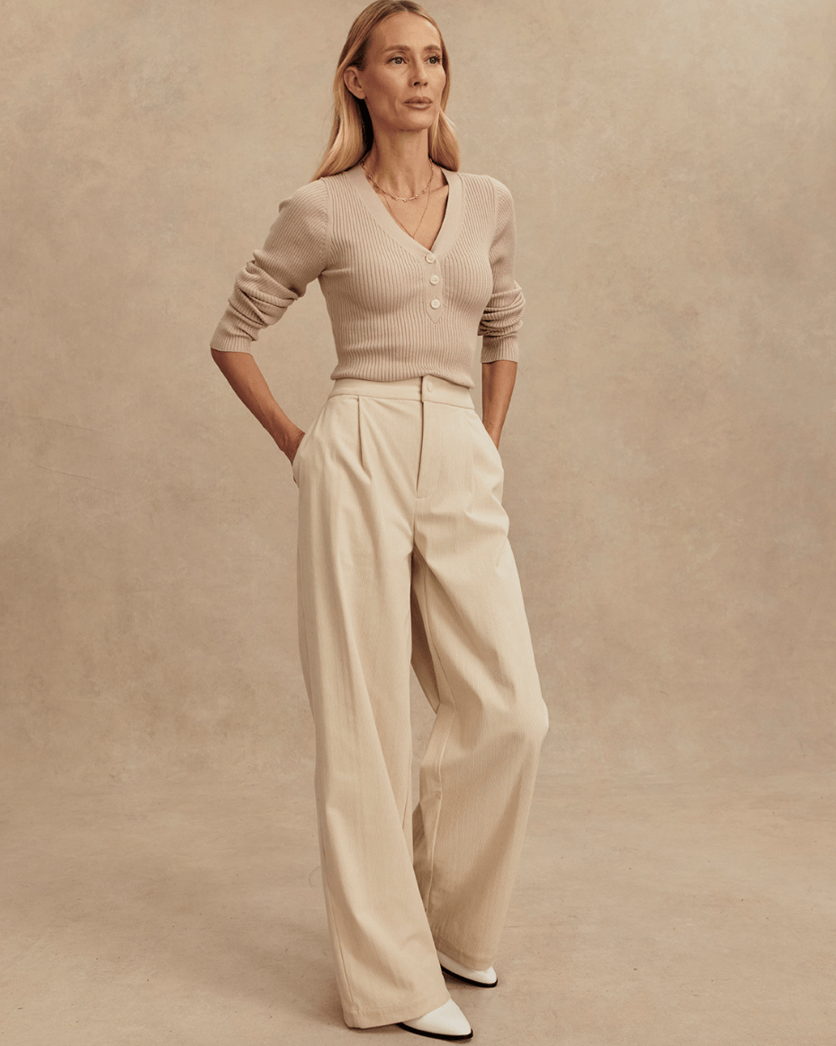 Varley Blanca V - Neck Rib Knit Top - VARLEY - Luxe Leopard