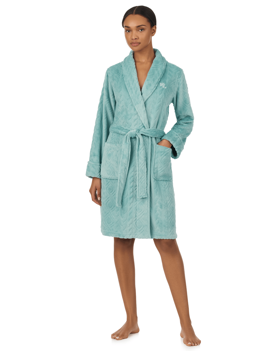 Lauren Ralph Lauren Long Sleeved Short Robe in Seafoam