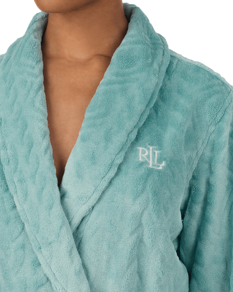 Lauren Ralph Lauren Long Sleeved Short Robe in Seafoam