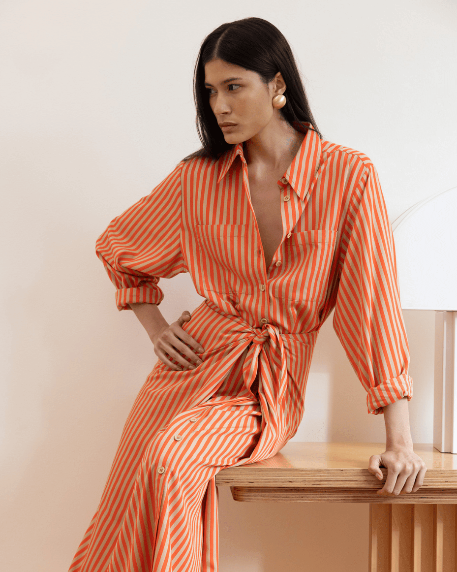 Vivere Lina Tie Front Shirt Dress - VIVERE - Luxe Leopard