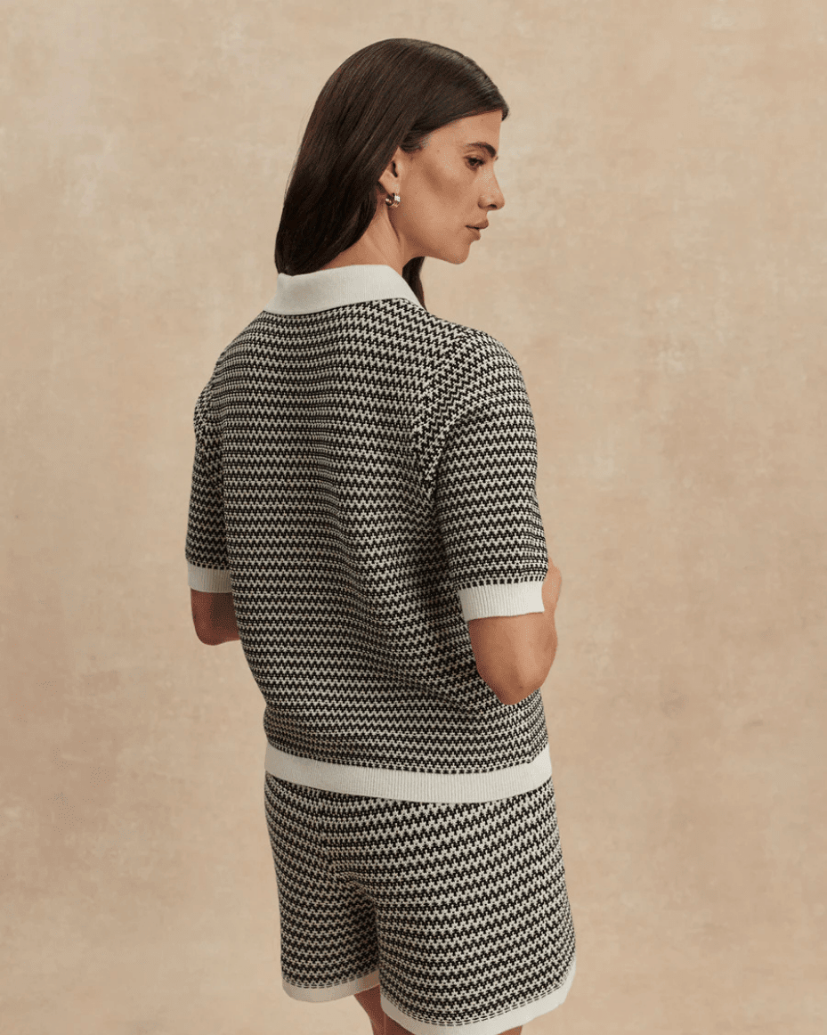 Varley Gaelle Polo Knit Top - VARLEY - Luxe Leopard