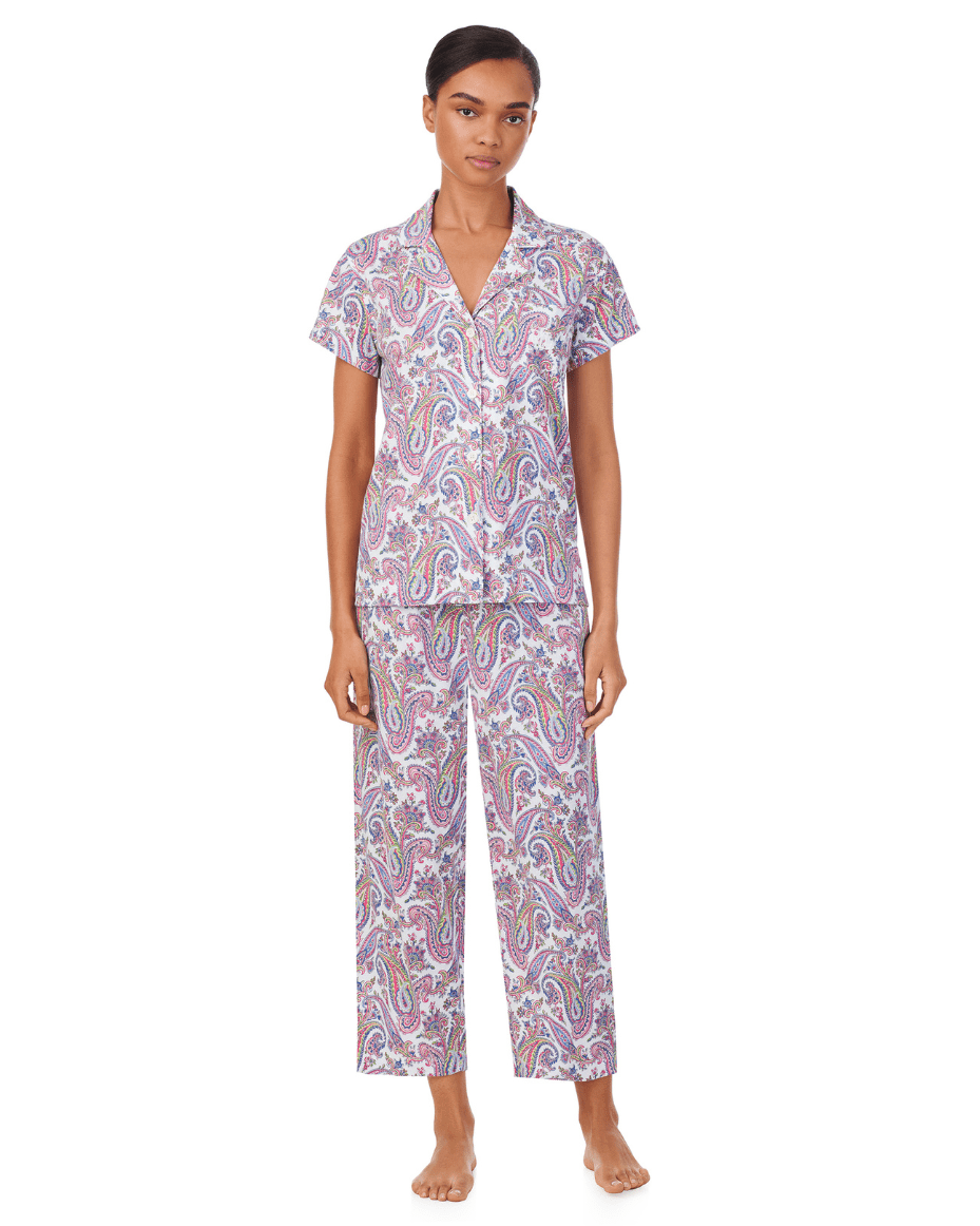 Ralph Lauren Short Sleeve Notch Collar Cropped pant Pj Set - RALPH LAUREN - Luxe Leopard