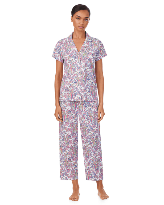 Ralph Lauren Short Sleeve Notch Collar Cropped pant Pj Set