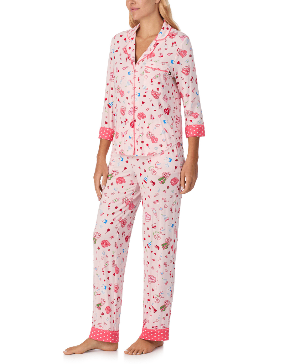 Kate Spade 3/4 Sleeve Notch Collar Long PJ Set - KATE SPADE - Luxe Leopard