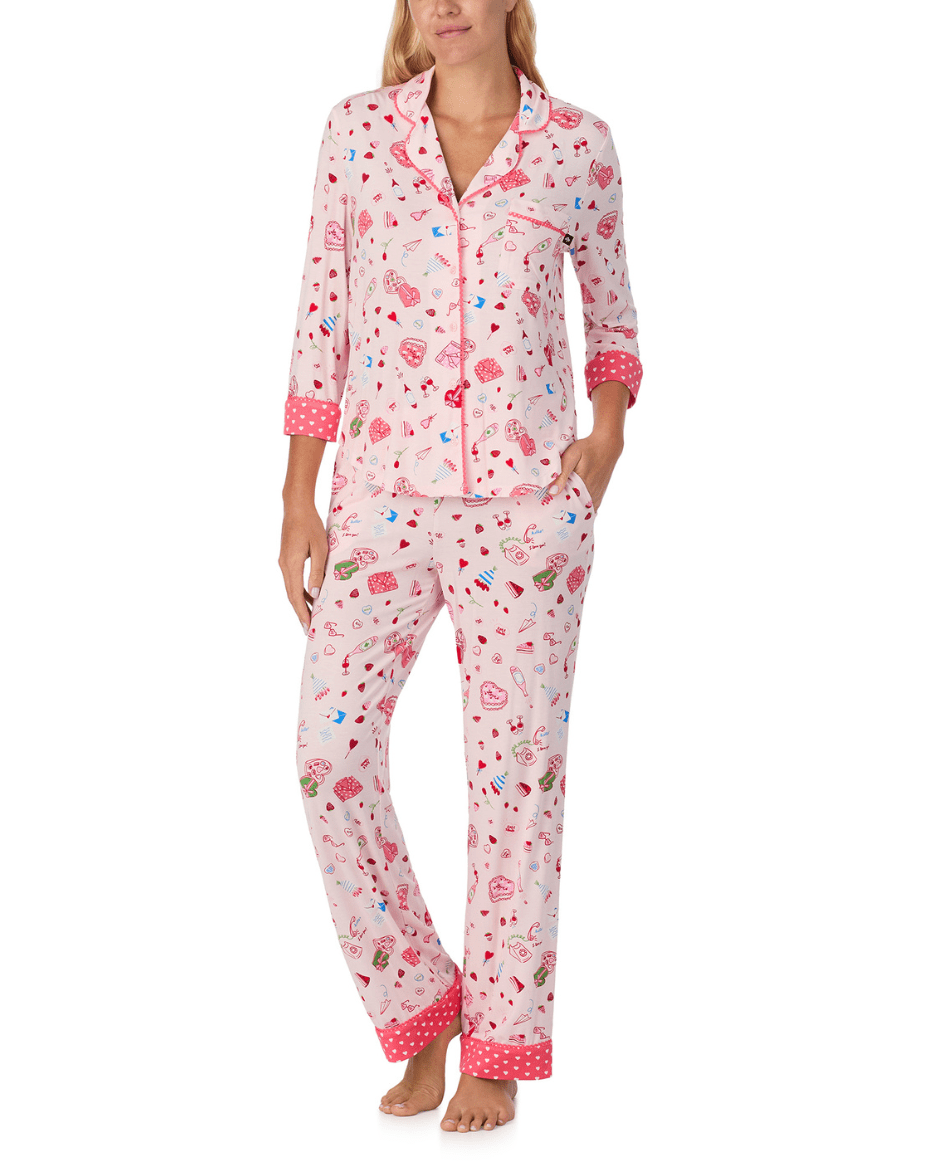 Kate Spade 3/4 Sleeve Notch Collar Long PJ Set - KATE SPADE - Luxe Leopard