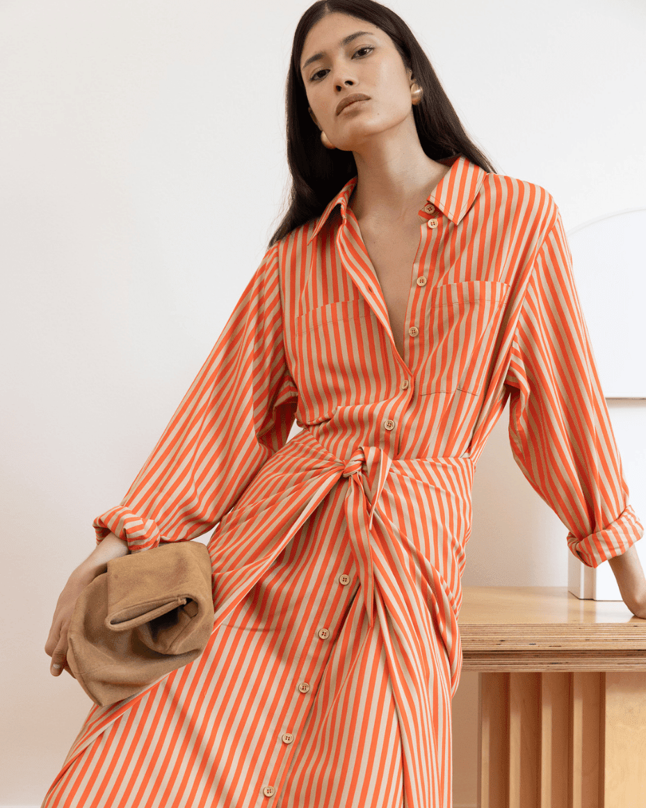 Vivere Lina Tie Front Shirt Dress - VIVERE - Luxe Leopard