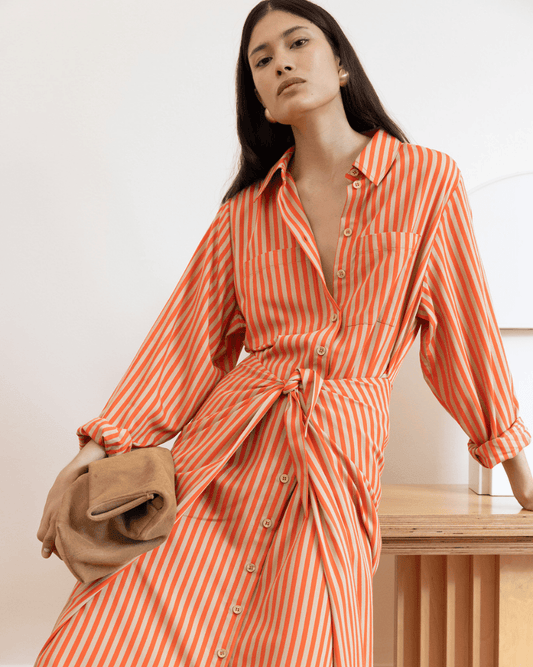 Vivere Lina Tie Front Shirt Dress - VIVERE - Luxe Leopard