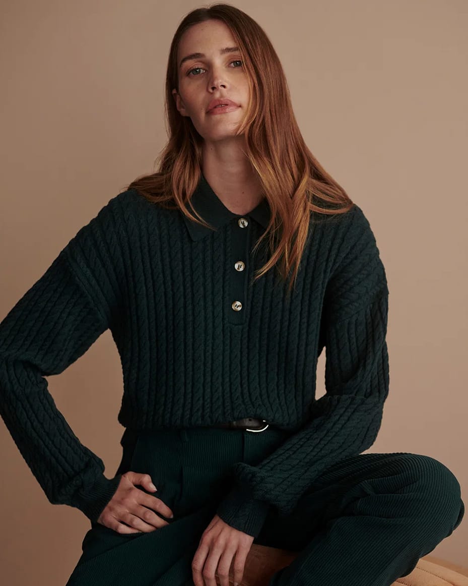 Varley Dottie Polo Knit Sweater Ponderosa Pine