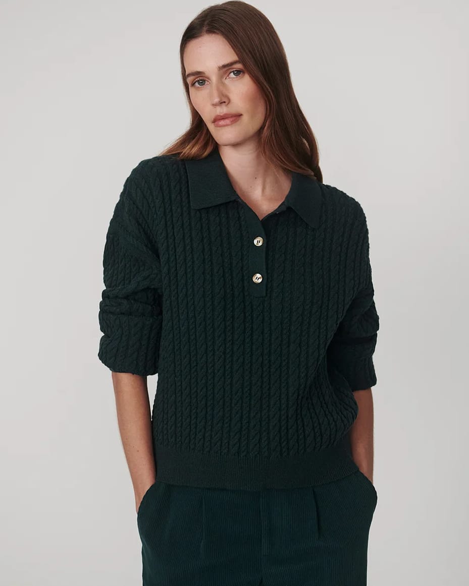 Varley Dottie Polo Knit Sweater Ponderosa Pine
