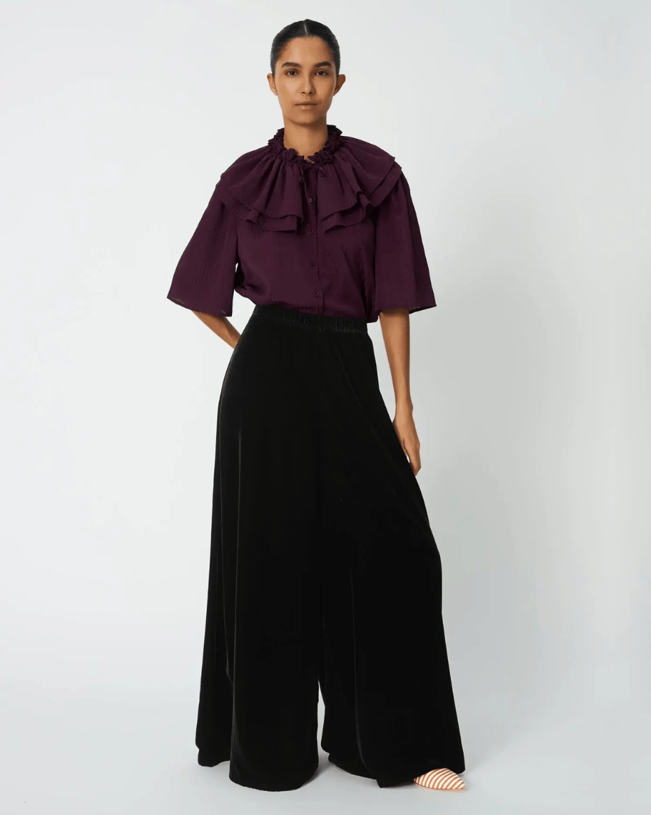 Stella Nova Velvet Volume Pants in Dark Brown