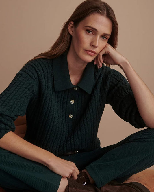 Varley Dottie Polo Knit Sweater Ponderosa Pine