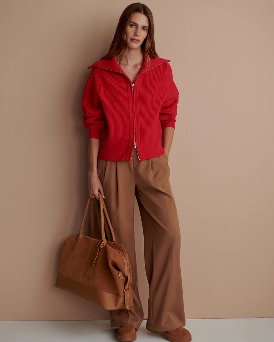 Varley Enrico Zip Through Knit Jacket Washed Red