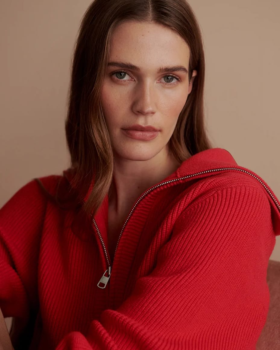 Varley Enrico Zip Through Knit Jacket Washed Red