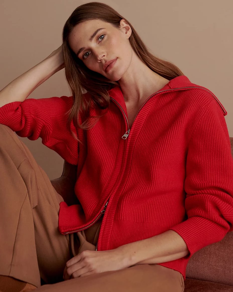Varley Enrico Zip Through Knit Jacket Washed Red