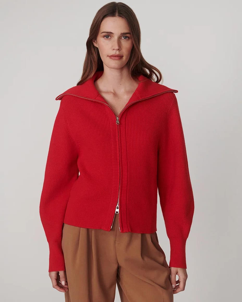 Varley Enrico Zip Through Knit Jacket Washed Red