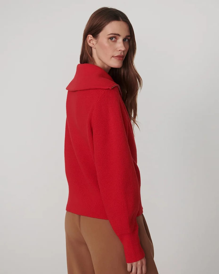 Varley Enrico Zip Through Knit Jacket Washed Red