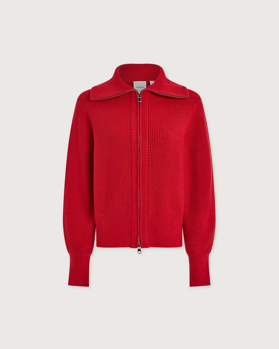 Varley Enrico Zip Through Knit Jacket Washed Red