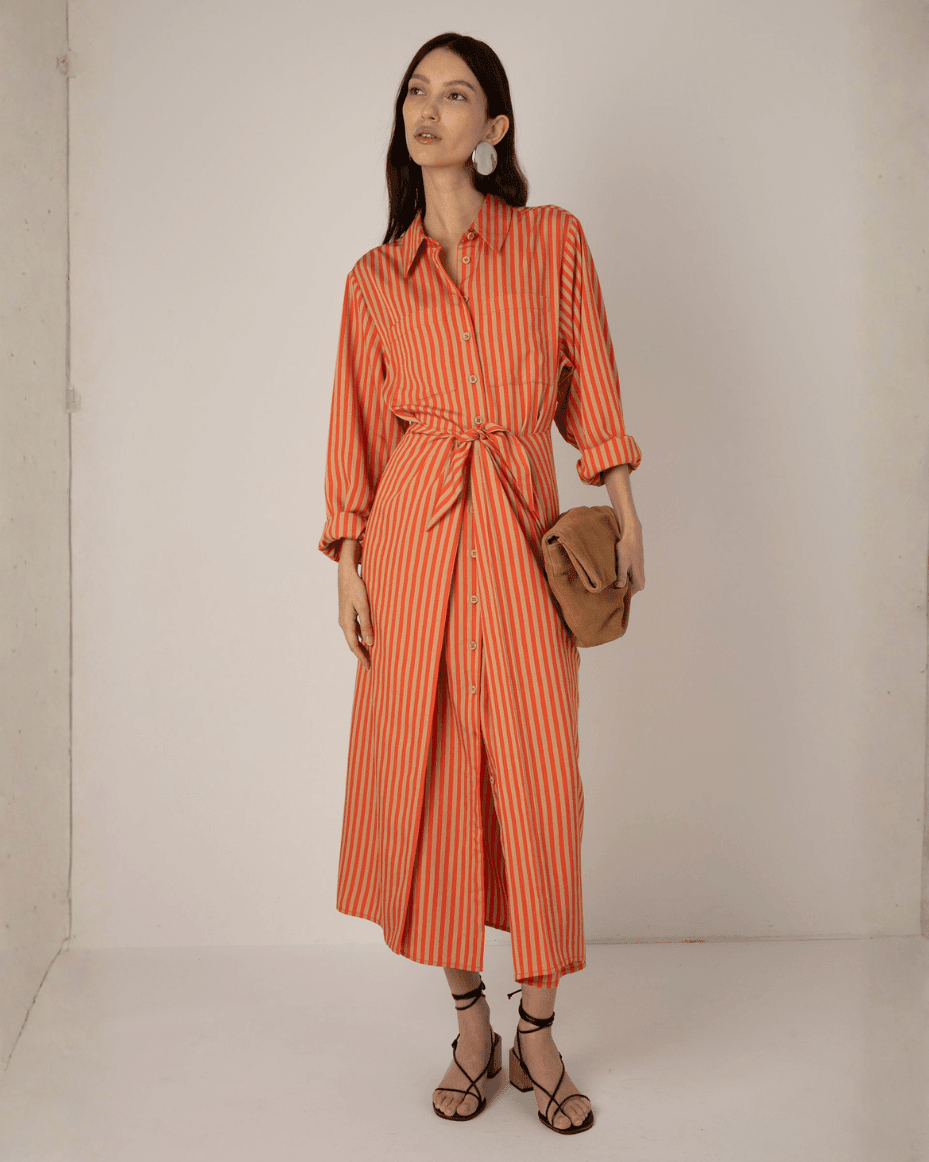 Vivere Lina Tie Front Shirt Dress - VIVERE - Luxe Leopard