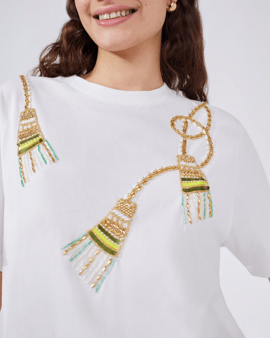 Hayley Menzies Tassel Beaded T-Shirt