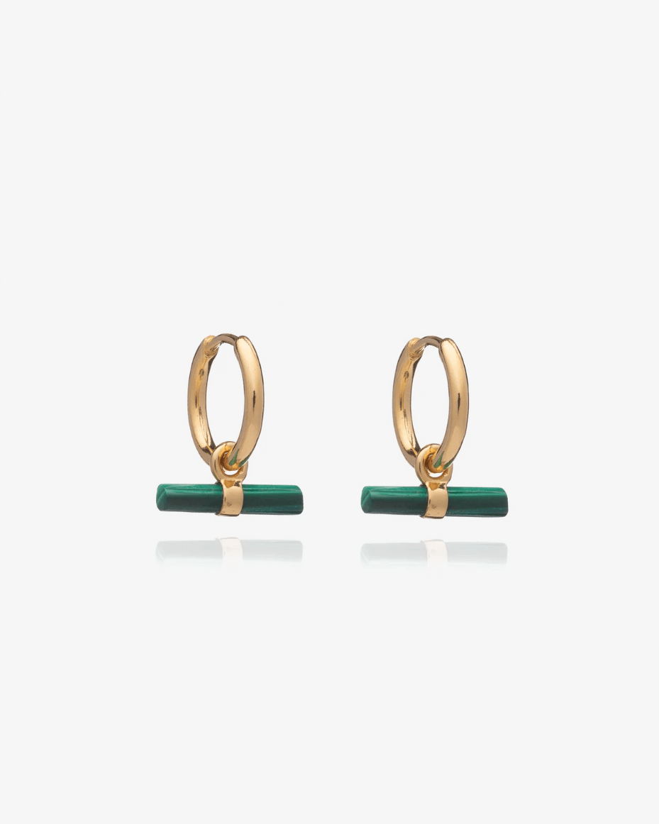 Rachel Jackson - Mini Malachite T-Bar Huggie Hoop Earrings
