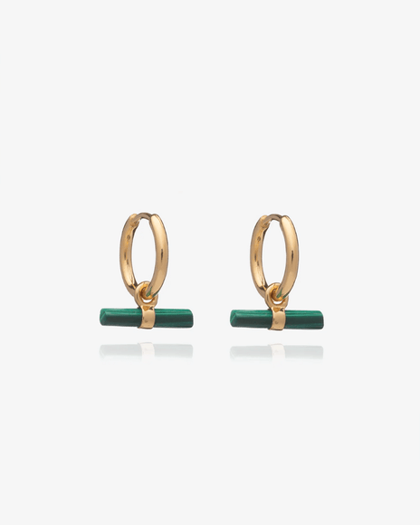 Rachel Jackson - Mini Malachite T-Bar Huggie Hoop Earrings