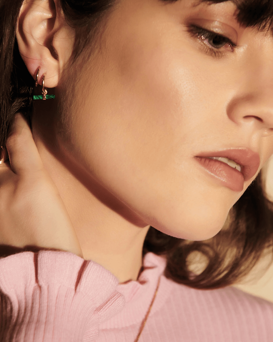 Rachel Jackson - Mini Malachite T-Bar Huggie Hoop Earrings