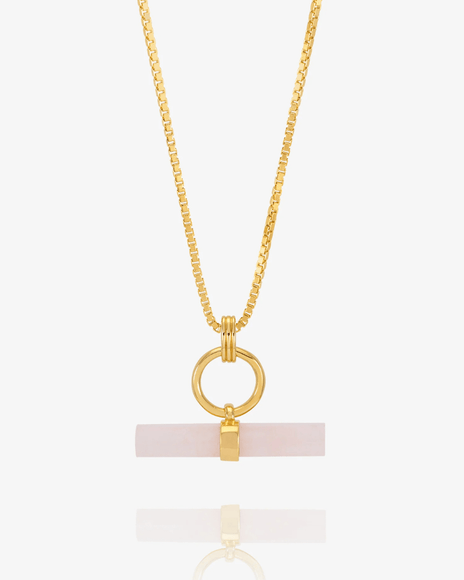 Rachel Jackson - Love T - Bar Rose Quartz Necklace - RACHEL JACKSON - Luxe Leopard