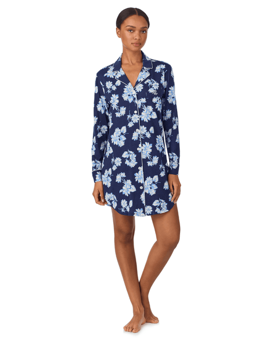 Lauren Ralph Lauren Long Sleeved Notch Collar Sleepshirt - RALPH LAUREN - Luxe Leopard