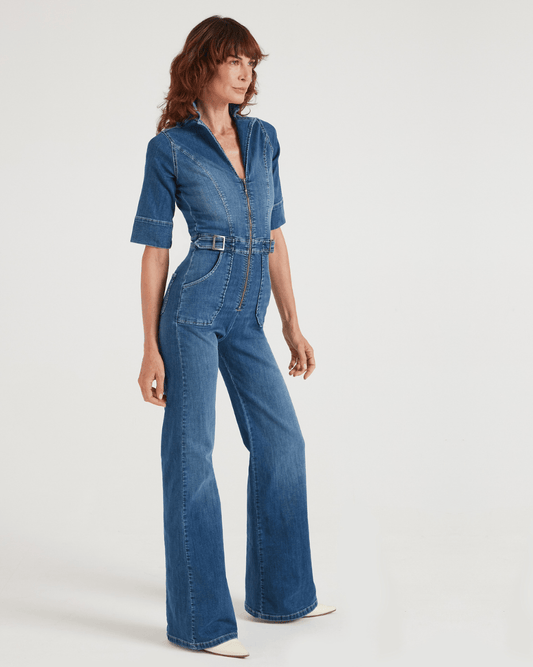 Donna Ida Cassandra The Flared Jumpsuit in Fawcett Blue