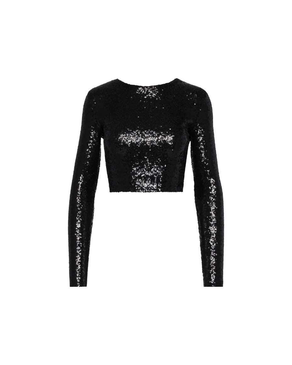 Commando Sequin Long Sleeve Crewneck Crop Top Luxe Leopard