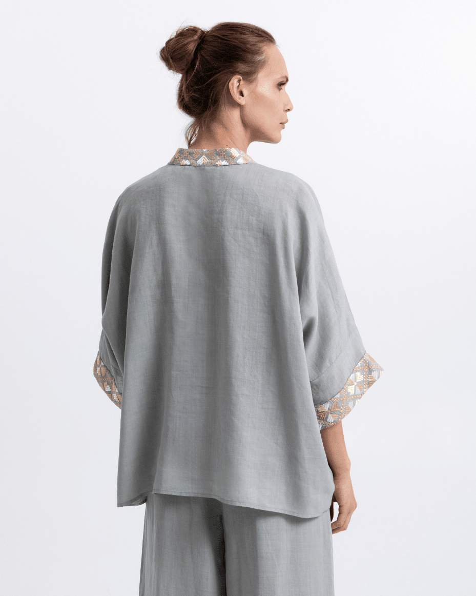Milla Greek Archaic Kori Flakes L/S Placket Blouse - GREEK ARCHAIC - Luxe Leopard