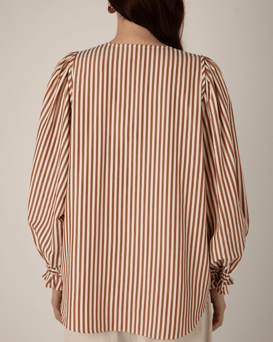 Vivere Remi Brown Stripe Blouse - Luxe Leopard