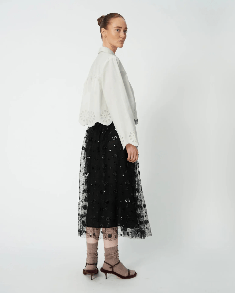 Stella Nova Cropped Blouse With Embroidery Anglaise in White - STELLA NOVA - Luxe Leopard
