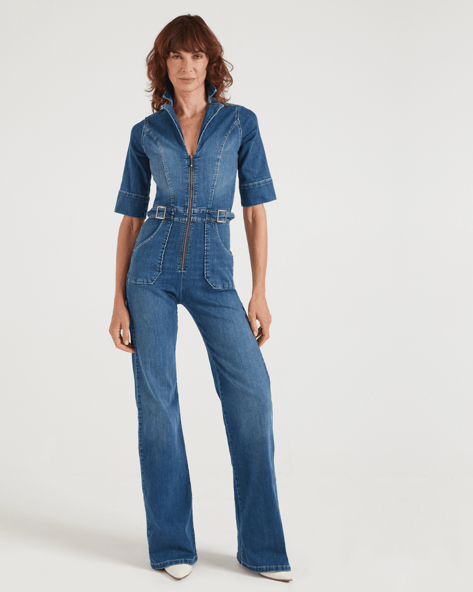 Donna Ida Cassandra The Flared Jumpsuit in Fawcett Blue - DONNA IDA - Luxe Leopard