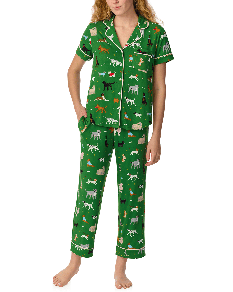 Kate Spade Short Sleeved Notch Cropped PJ Set