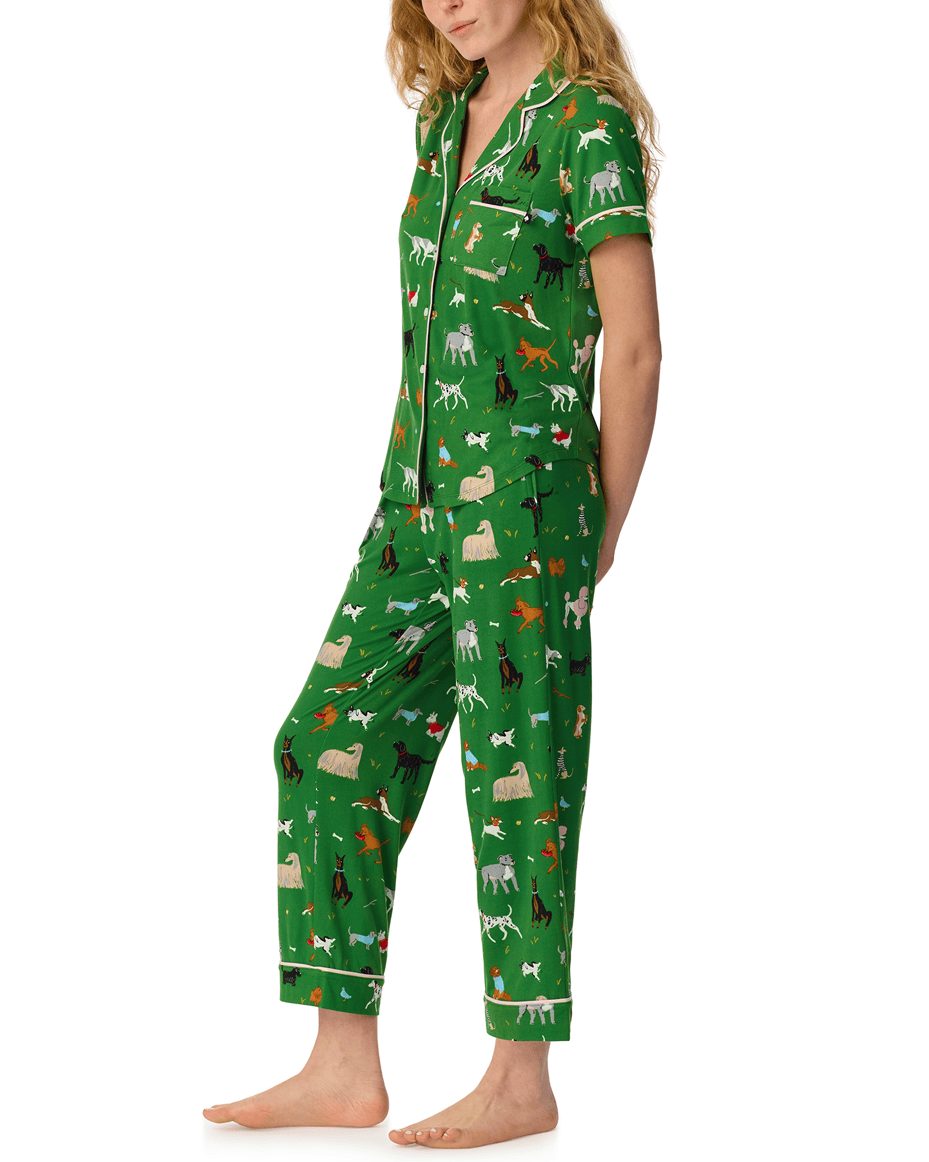 Kate Spade Short Sleeved Notch Cropped PJ Set