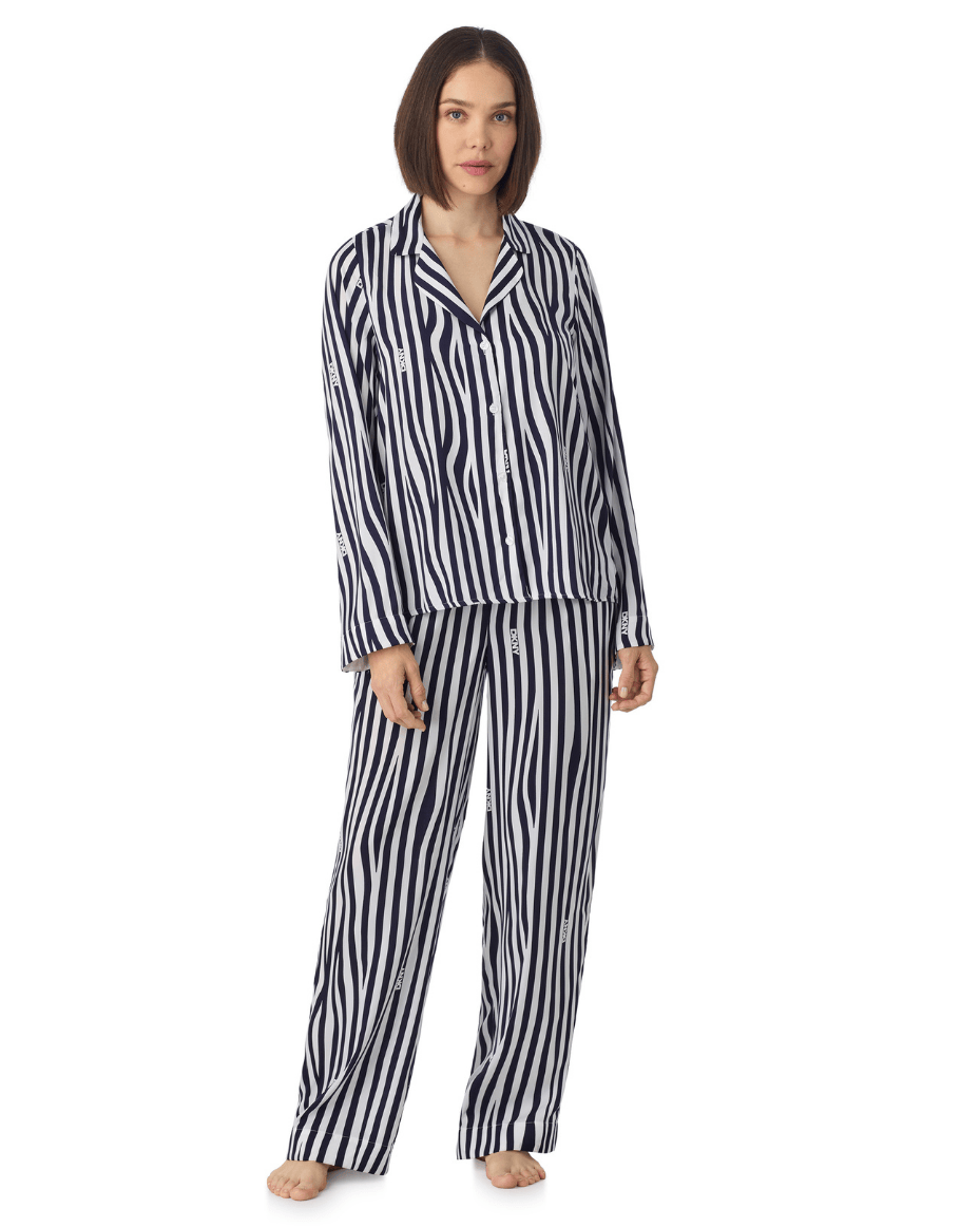 DKNY Long Sleeved Notch Top & Pant Sleep Set - Luxe Leopard