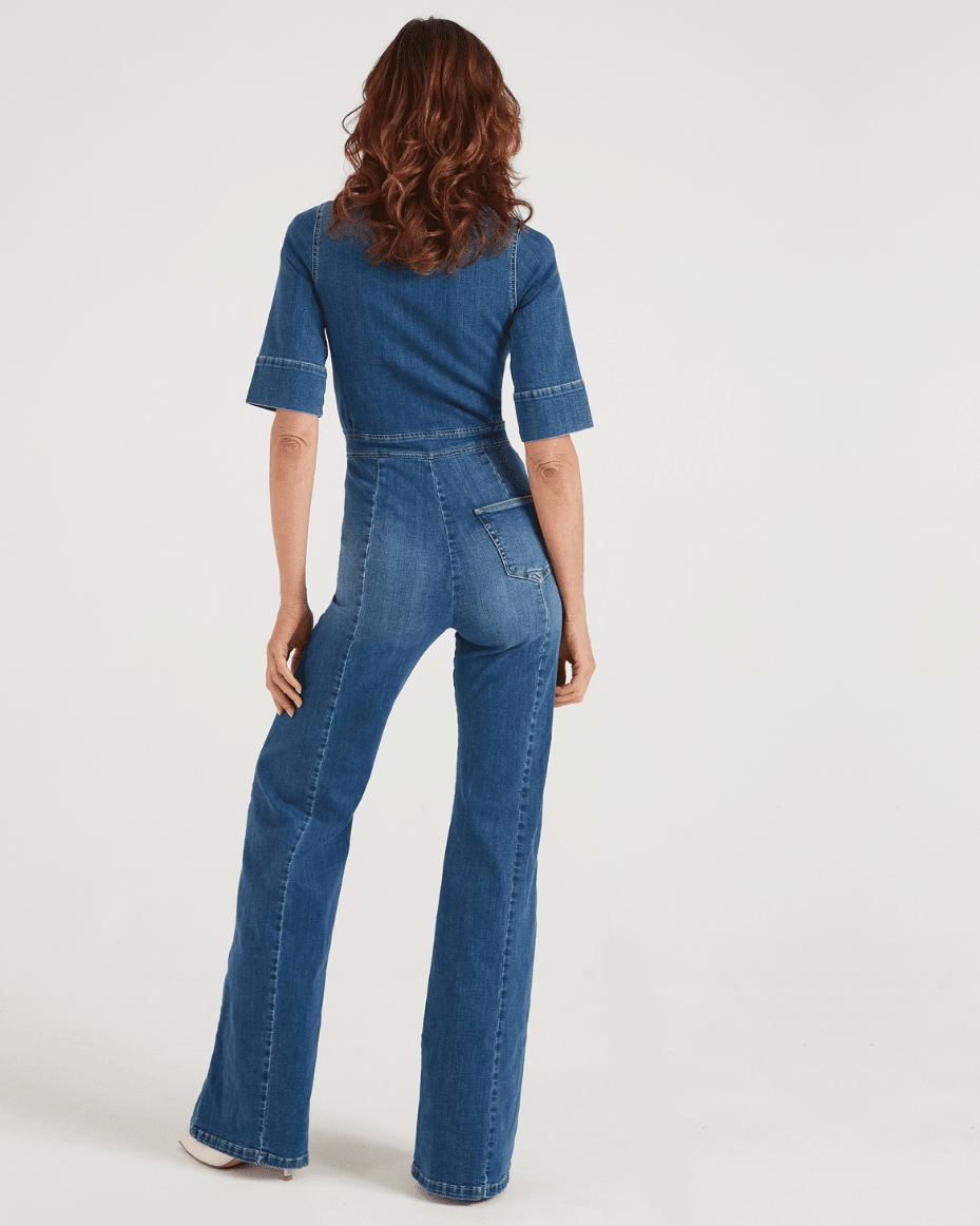 Donna Ida Cassandra The Flared Jumpsuit in Fawcett Blue - DONNA IDA - Luxe Leopard