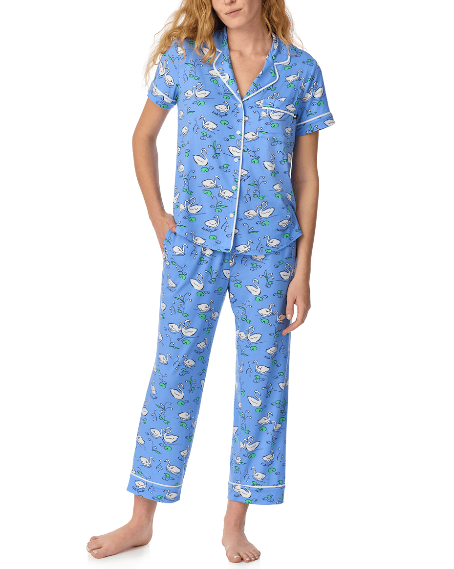 Kate Spade Short Sleeved Notch Cropped PJ Set