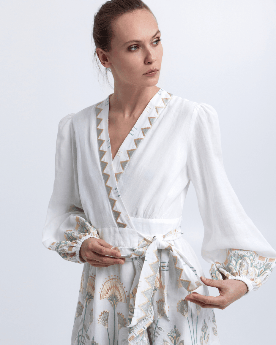 Milla Greek Archaic Kori Mini Papyrus Wrap Dress - GREEK ARCHAIC - Luxe Leopard