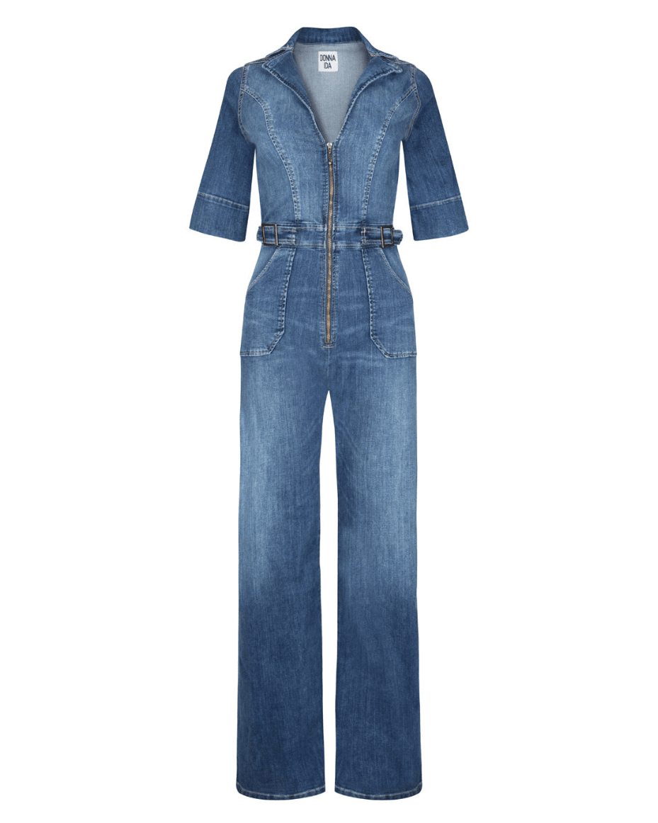 Donna Ida Cassandra The Flared Jumpsuit in Fawcett Blue - DONNA IDA - Luxe Leopard