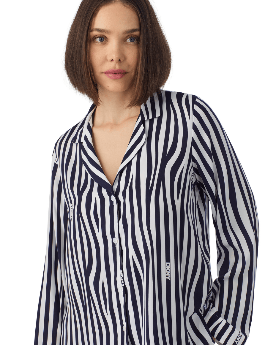 DKNY Long Sleeved Notch Top & Pant Sleep Set - Luxe Leopard